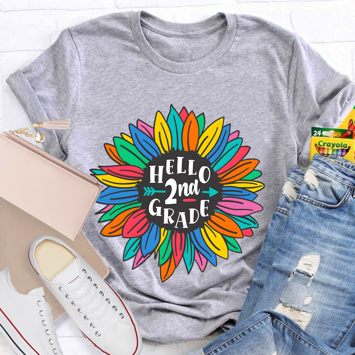 Personalized Grade Hello 2nd Grade Sunflower Teacher T-Shirt