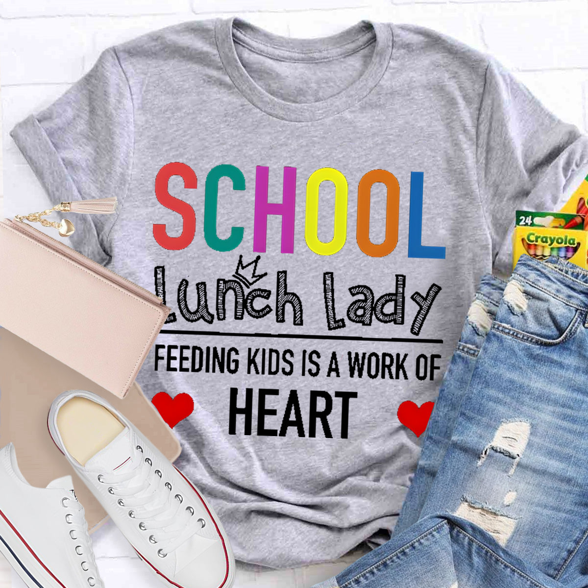 School Lunch Lady Feeding Kids Is A Work Of Heart Teacher T-Shirt