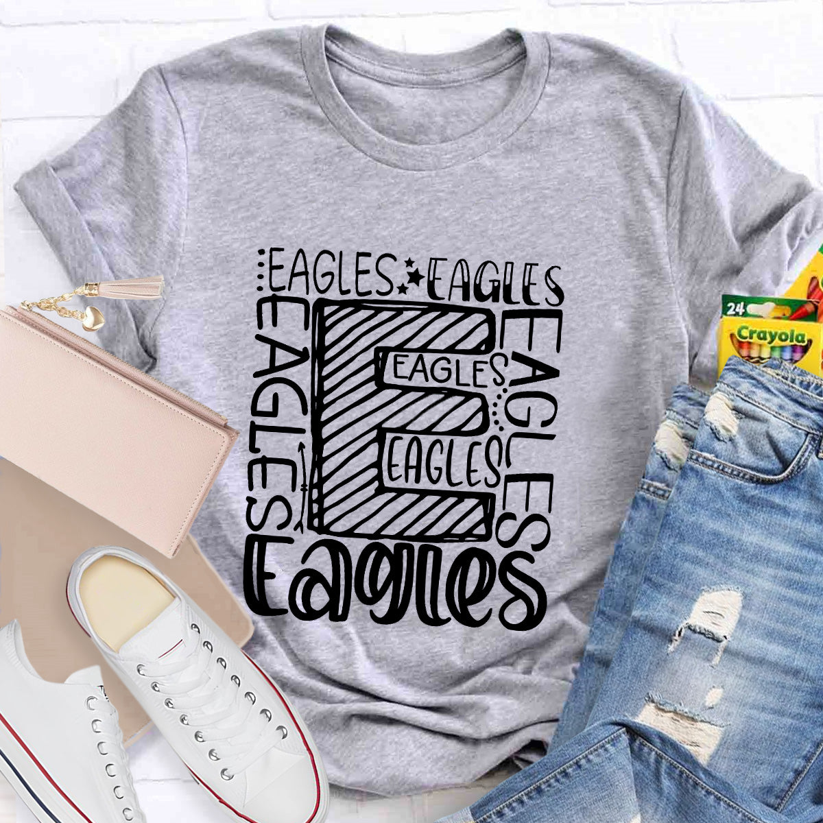 Personalized School Mascot Eagles Black Letters Teacher T-Shirt