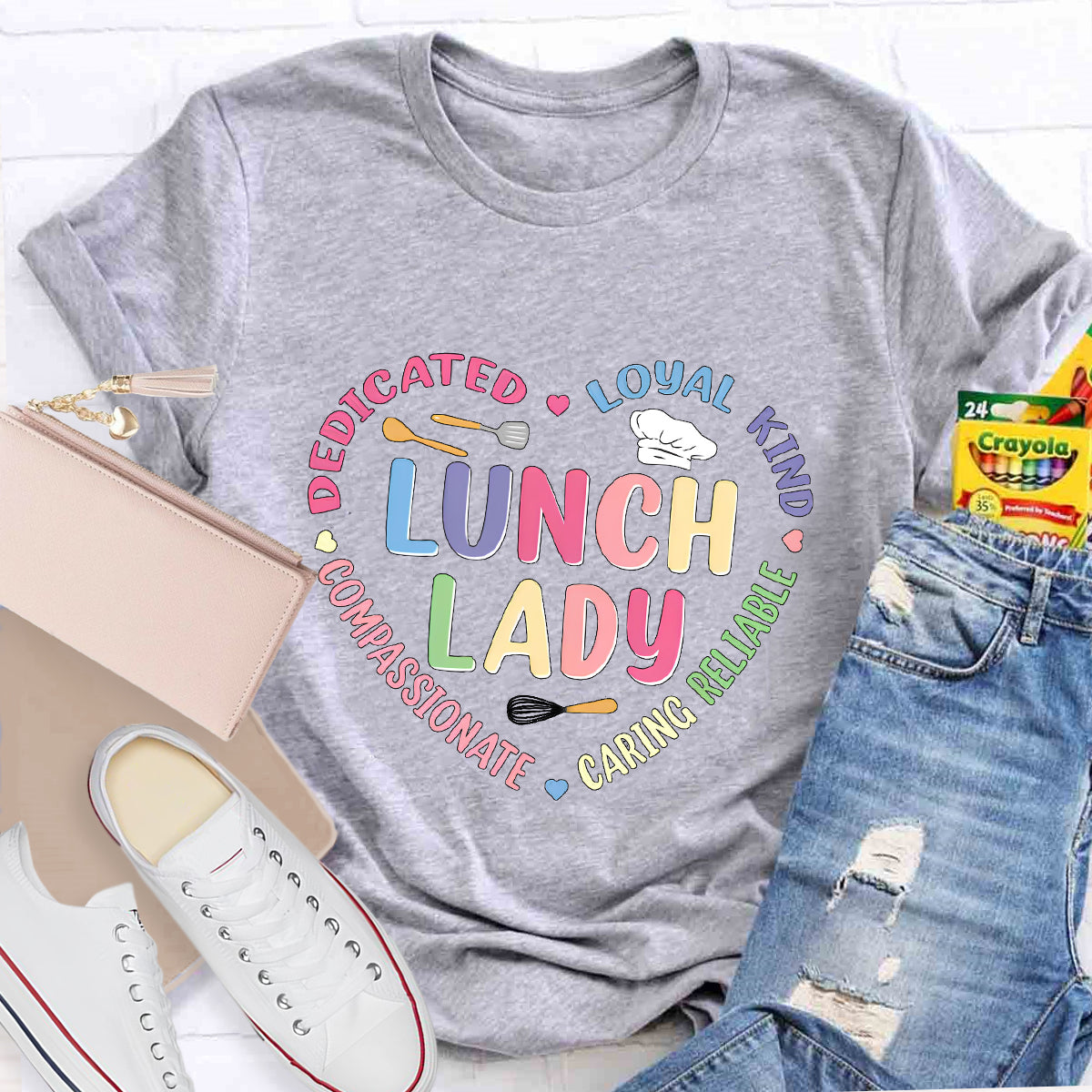 Lunch Lady Loyal Loved Heart Teacher T-Shirt