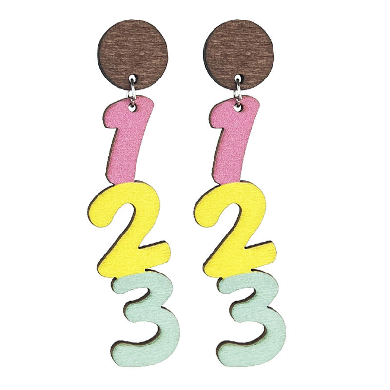 Cute Wooden With Letters And Numbers Earrings