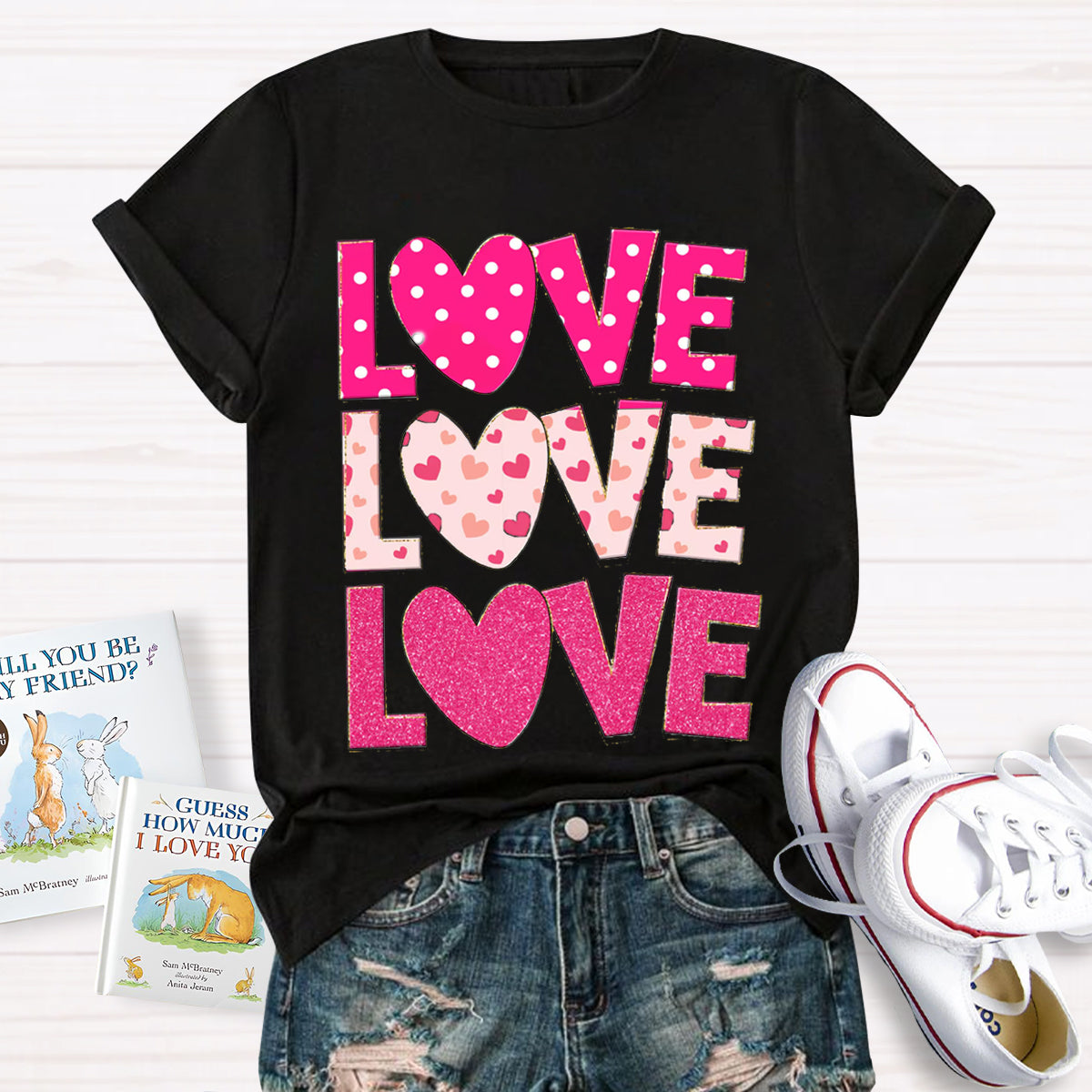 Pink Heart Print T-shirt