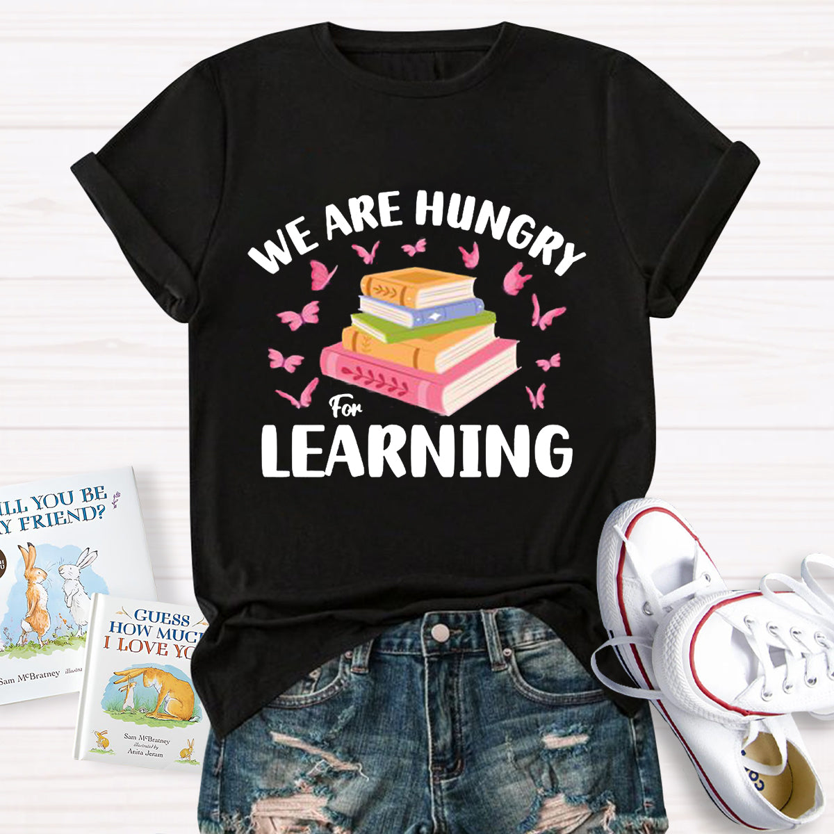We Are Very Hungary For Learning Pink Butterfly T-Shirt