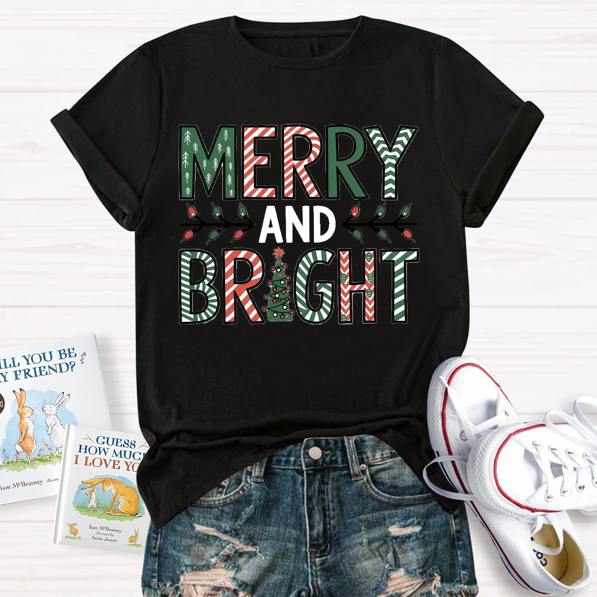 Merry And Bright Christmas Tree Teacher T-Shirt