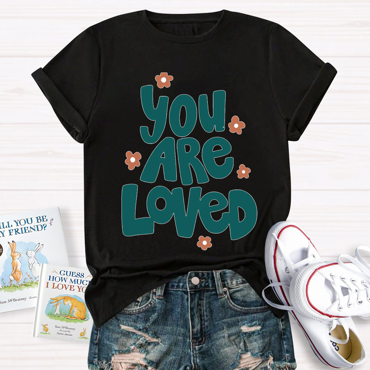 You Are Loved Pink Flower Teacher T-Shirt