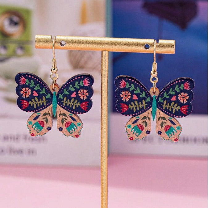 Retro Patterned Acrylic Butterfly Earrings