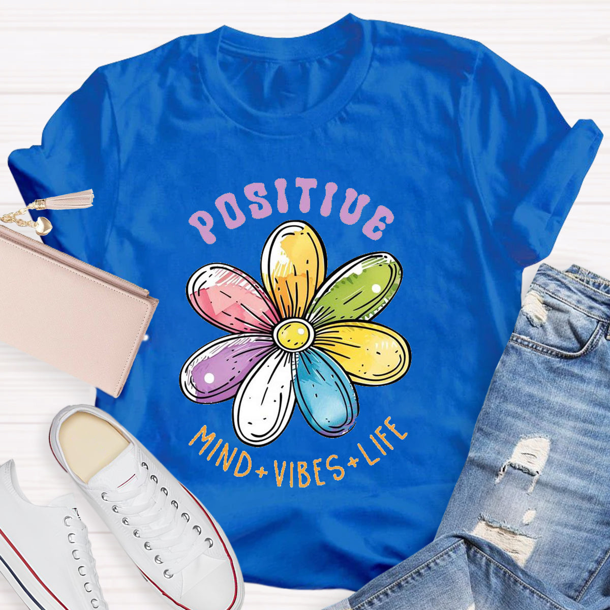 Positive Mind Vibes Life Floral Teacher T-Shirt