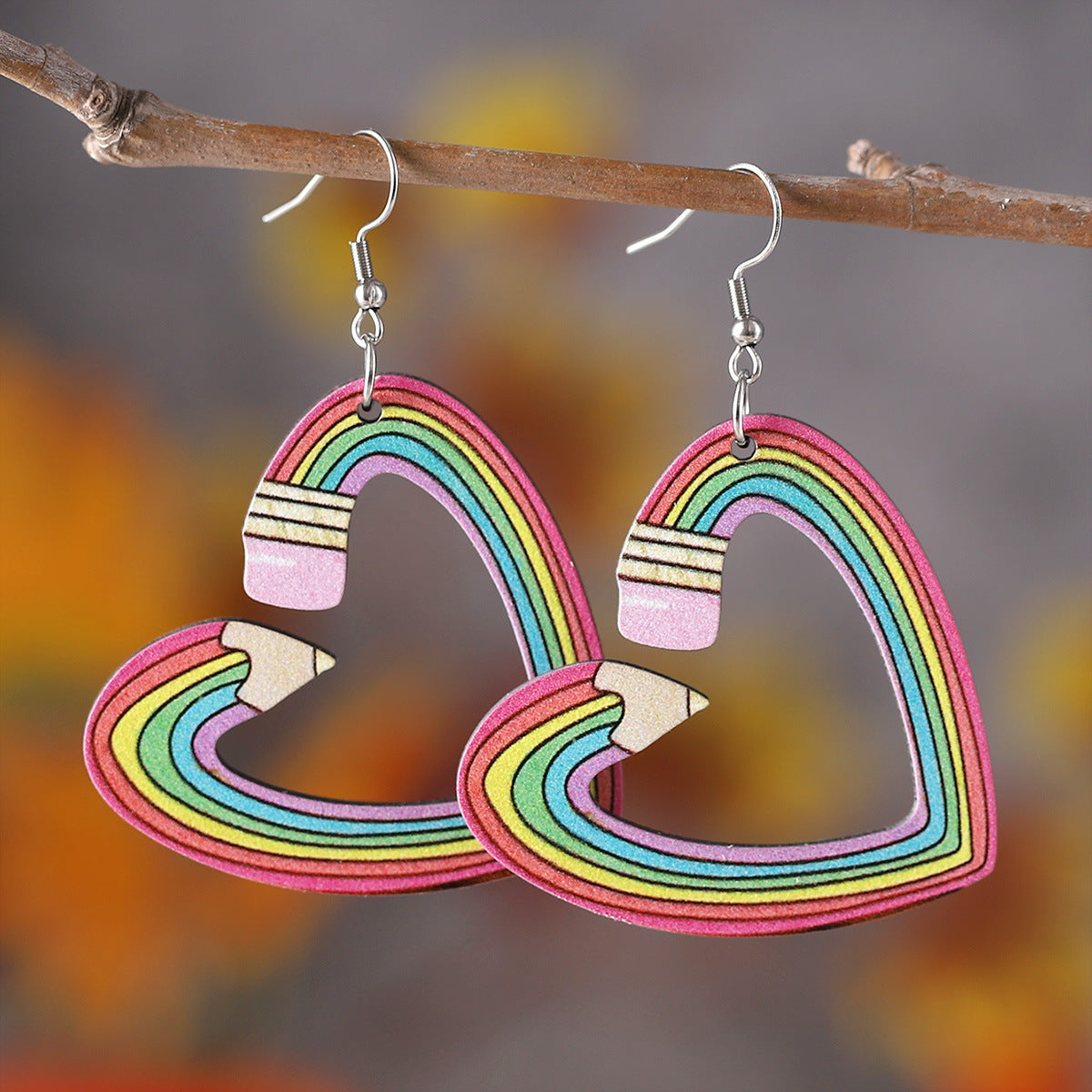 Leopard Pencil Love Pendant Wooden Earrings