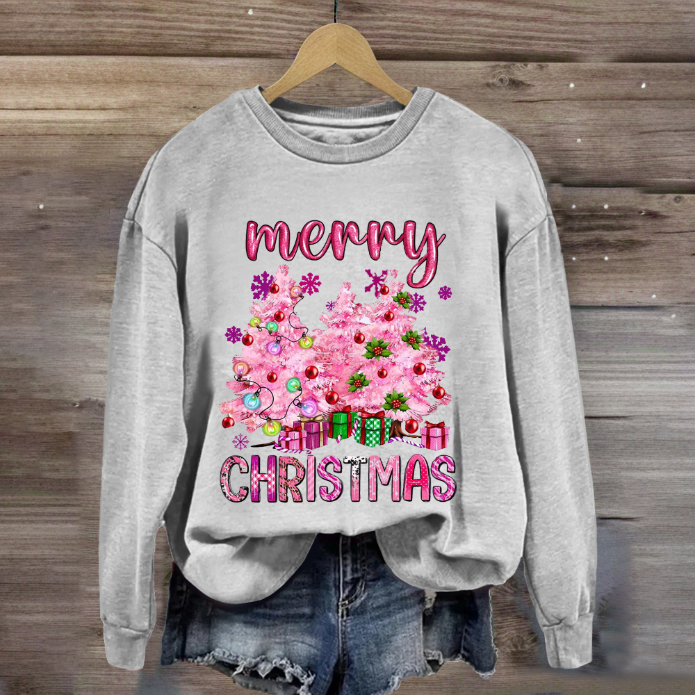 Christmas Pink Tree Gift Teacher Sweatshirt