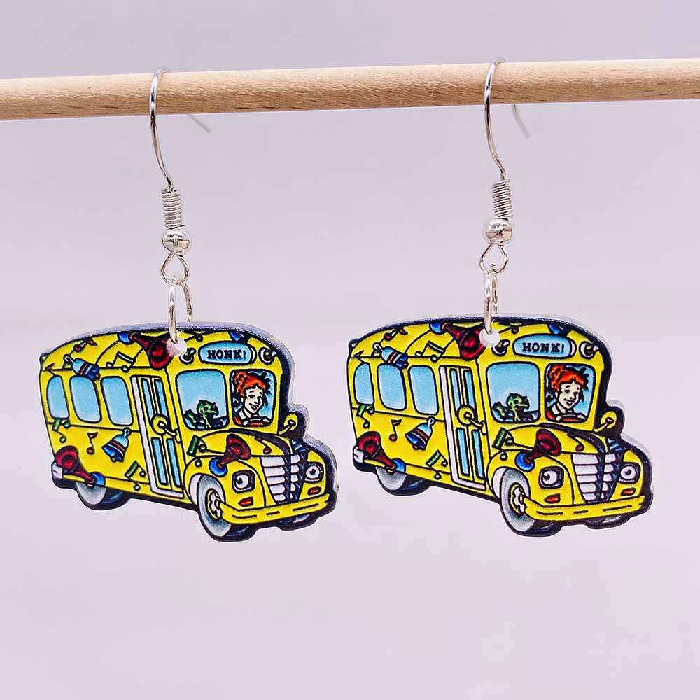 Acrylic Apple School Bus Back to School Earrings