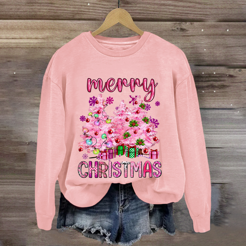 Christmas Pink Tree Gift Teacher Sweatshirt