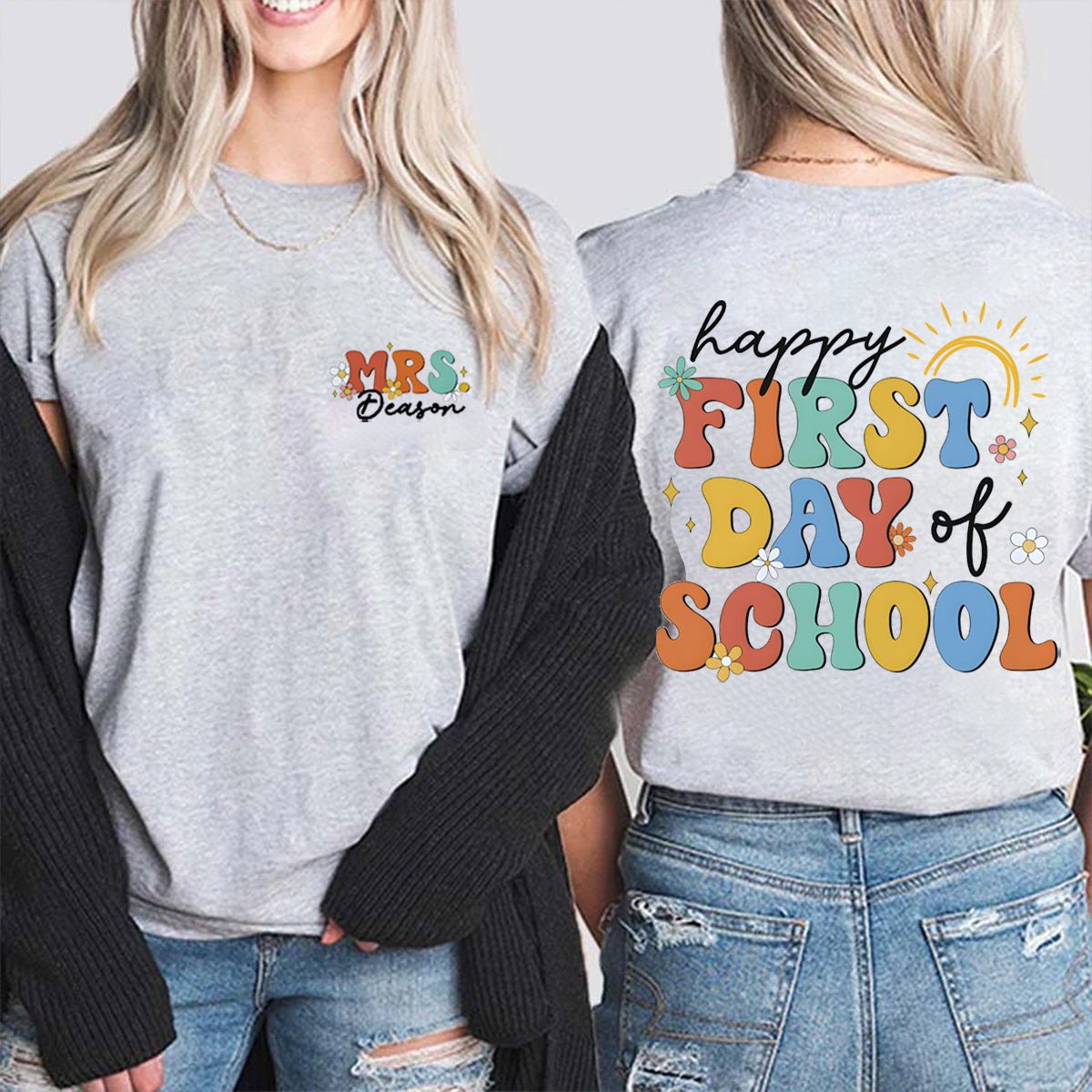 Personalized Name Happy First Day Of School Double Printed T-shirt
