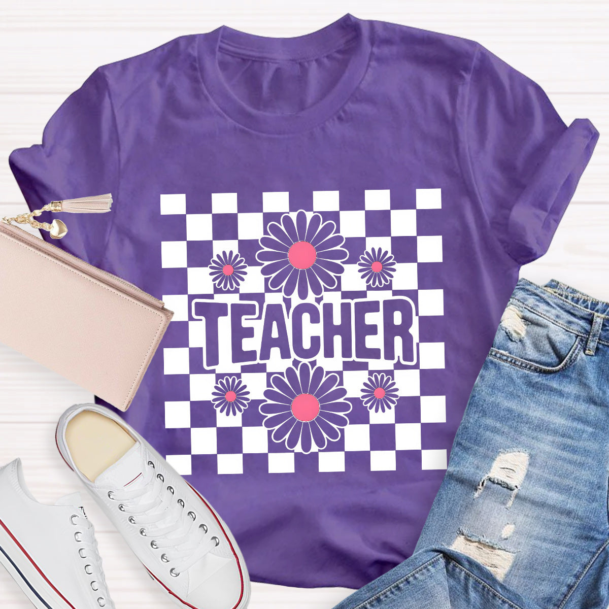 Teacher Black Flowers Teacher T-Shirt