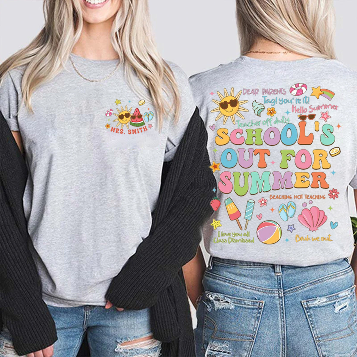 Personalized Name School's Out For Summer Double Printed T-shirt
