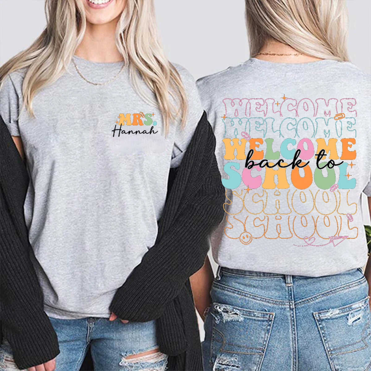 Personalized Name Welcome Back To School Double Printed T-shirt