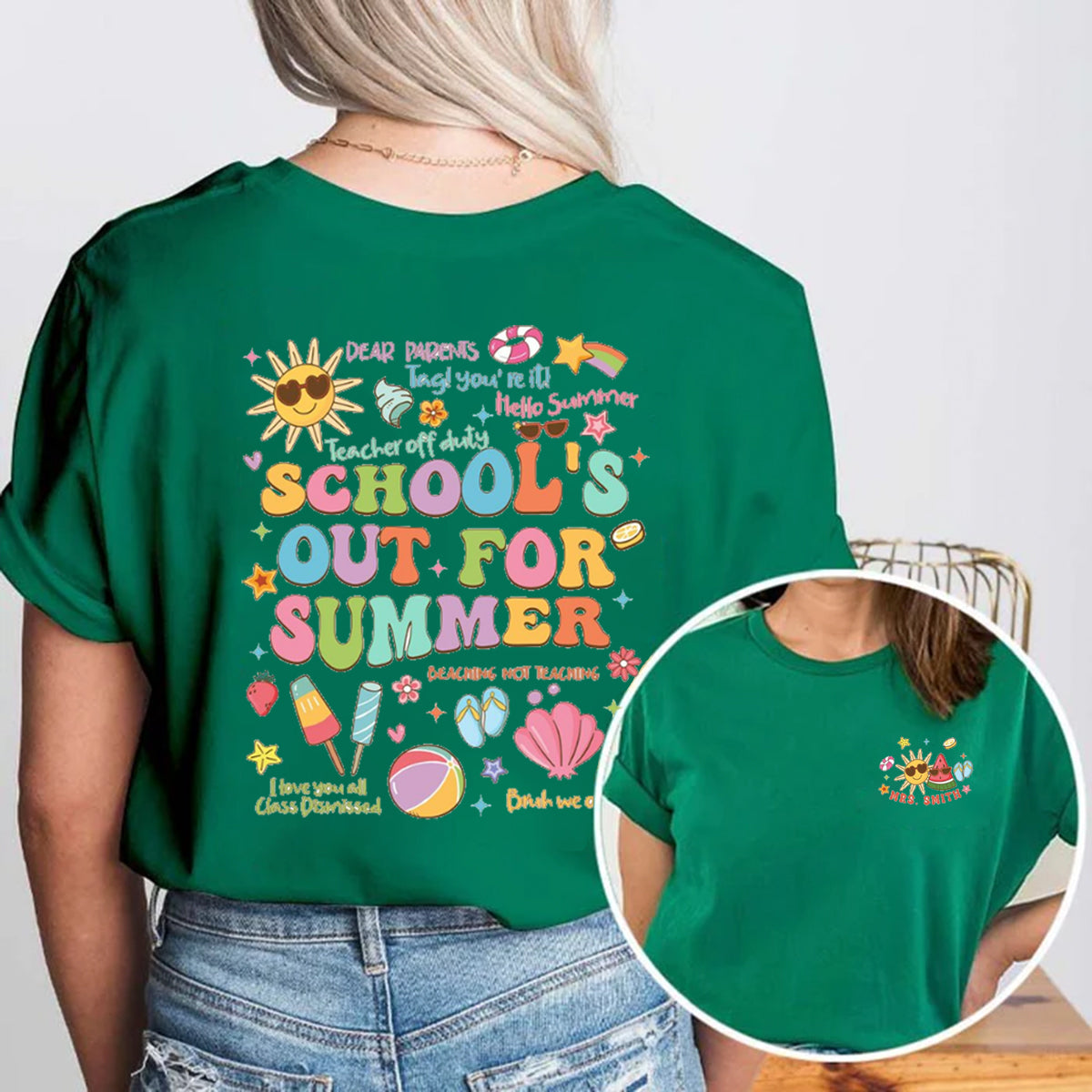 Personalized Name School's Out For Summer Double Printed T-shirt