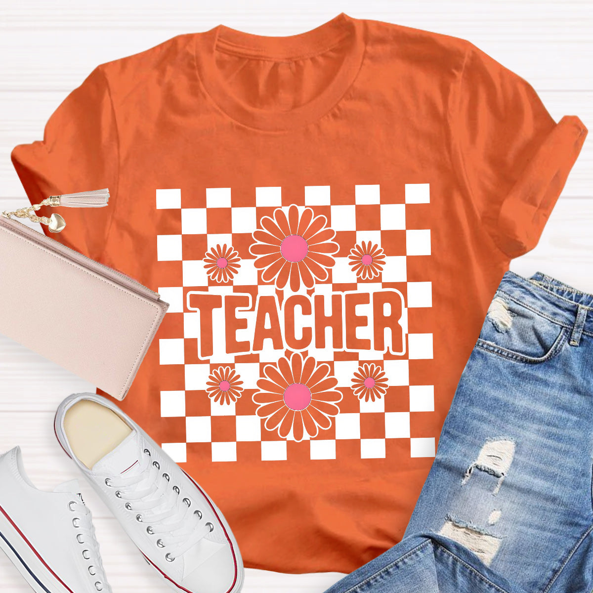 Teacher Black Flowers Teacher T-Shirt