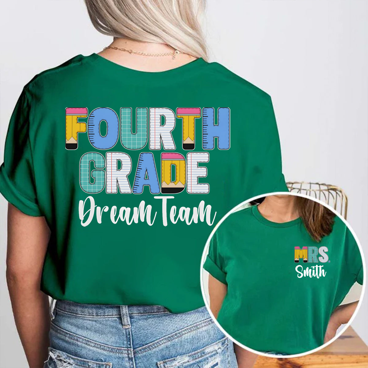 Personalized Grade And Name Double Colorful Pencil Printed T-shirt