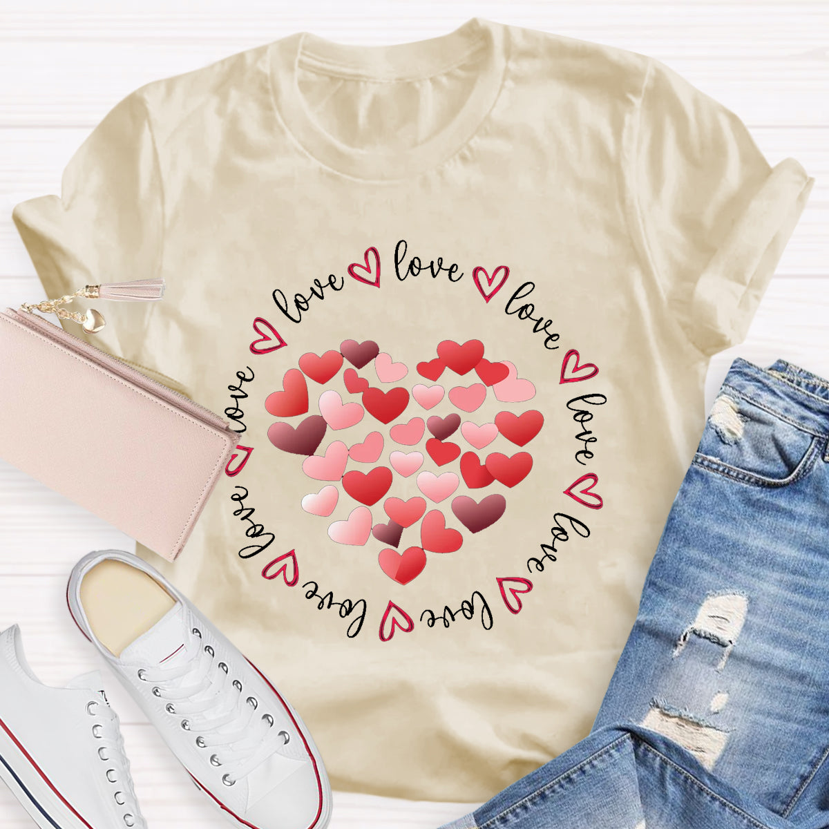 Valentines Day Red and Pink Hearts Love T-Shirt