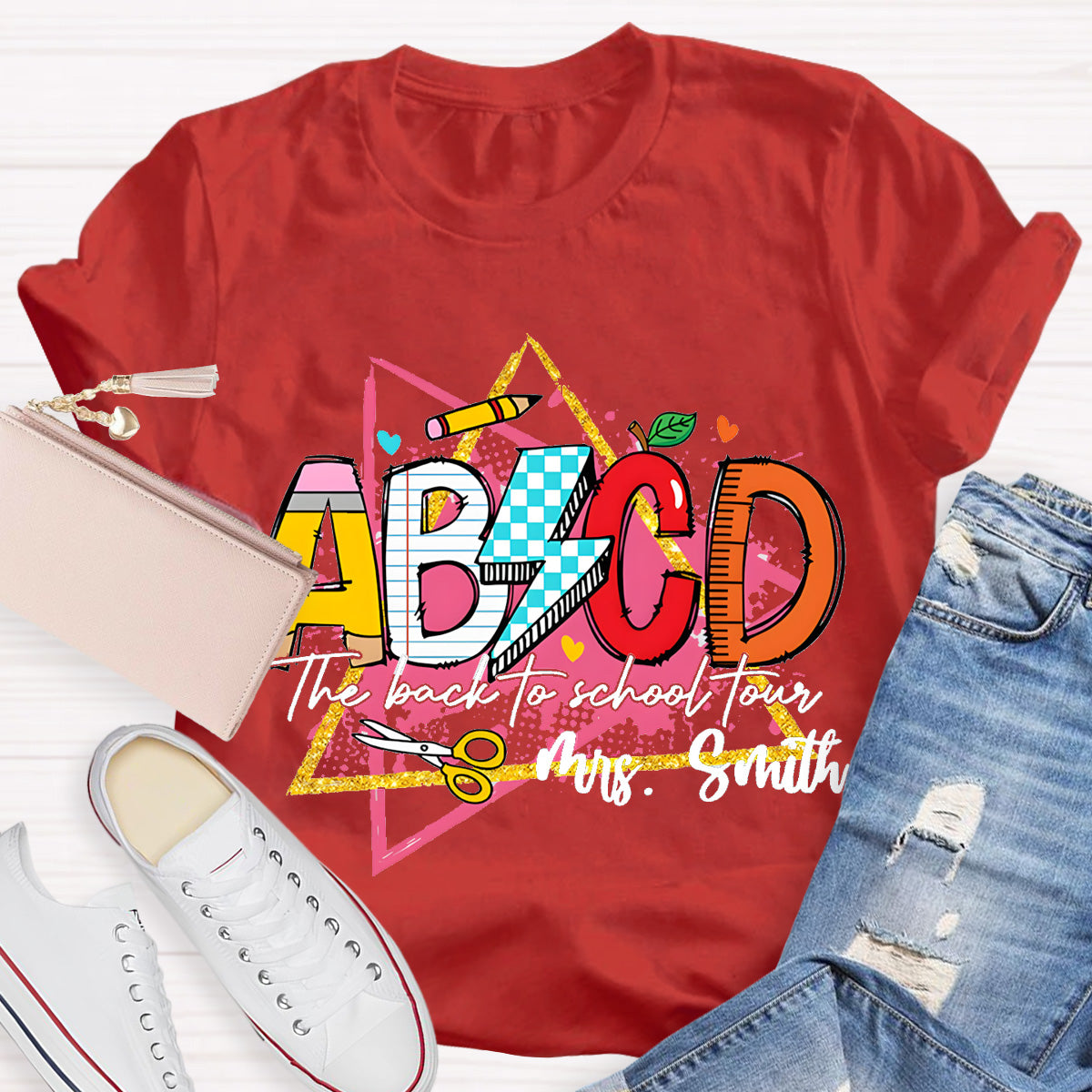 Personalized Name ABCD The Back To School Tour Teacher T-Shirt