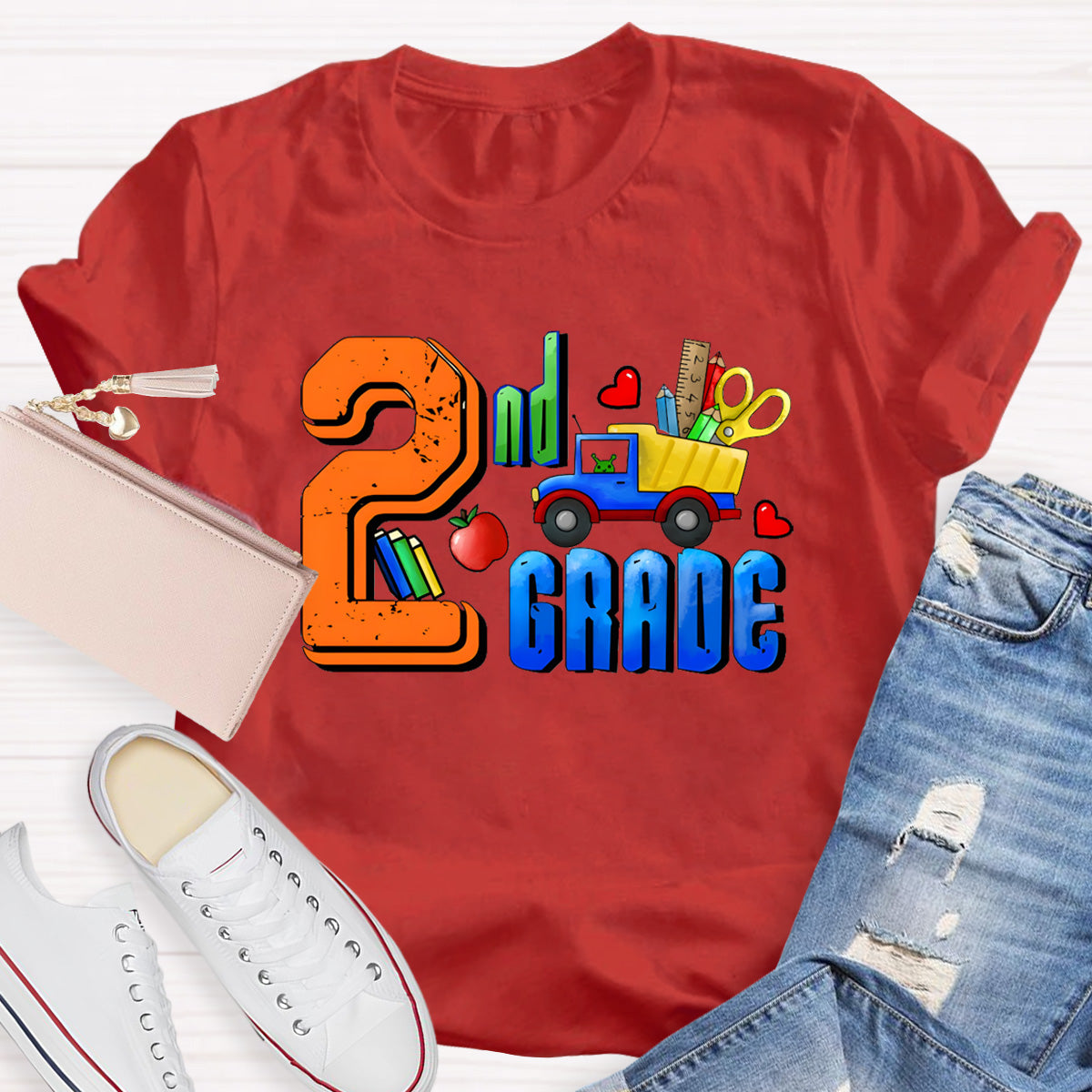 Personalized Grade Truck With Teacher's Tool 2nd Grade Teacher T-Shirt