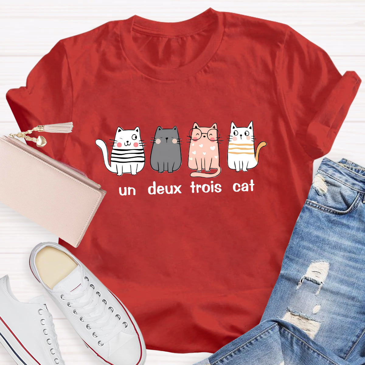 French Cat Un Deux Trois Cat French Teacher T-Shirt