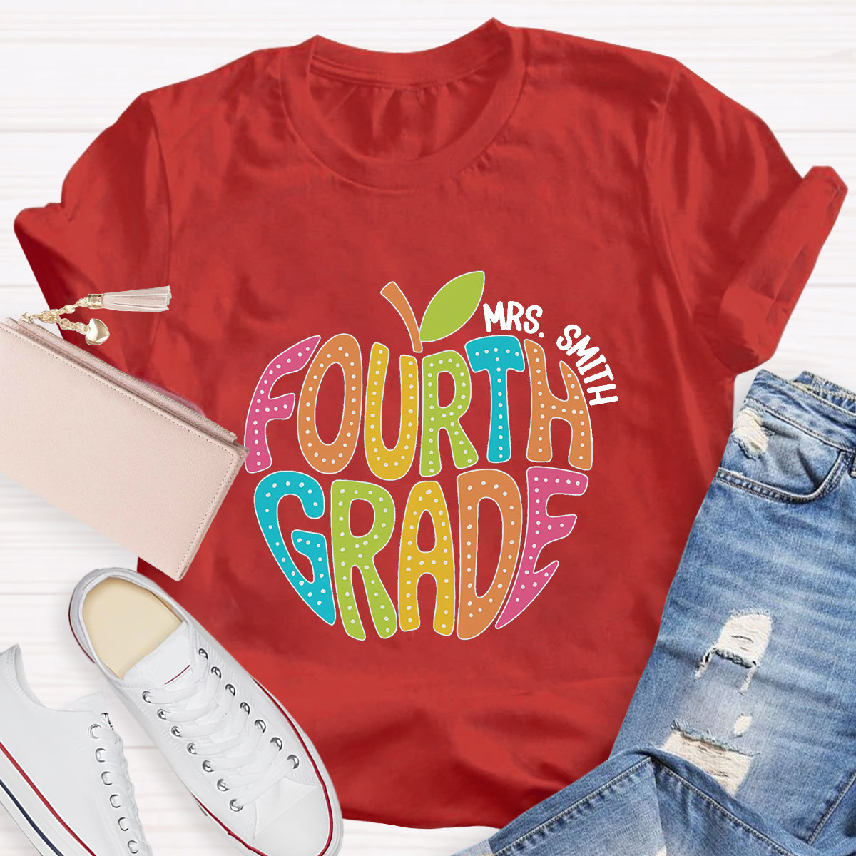 Personalized Grade And Name Letter Apple Teacher T-Shirt