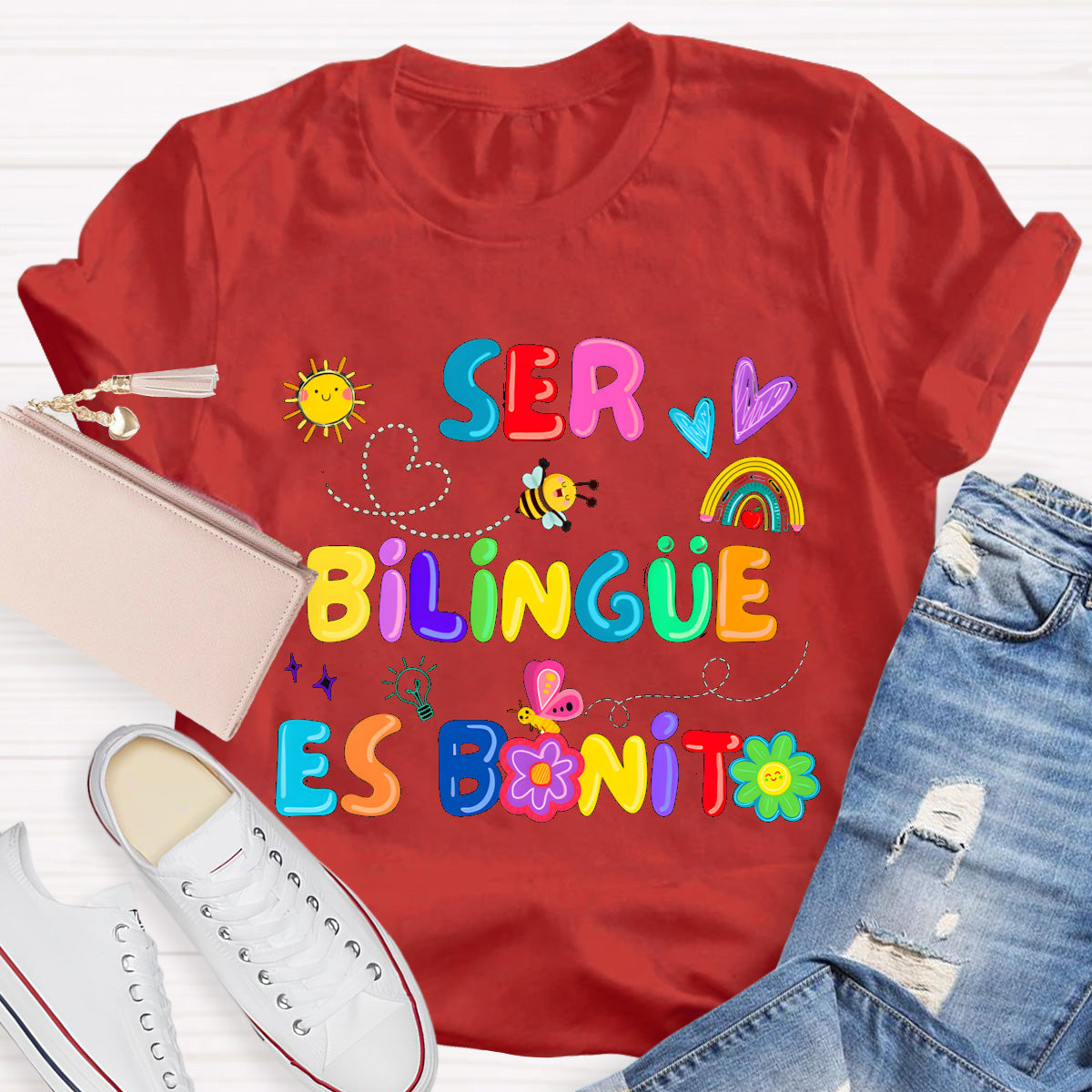 Brighter Floral Ser Bilingue Es Un Super Poder Spanish Teacher T-Shirt