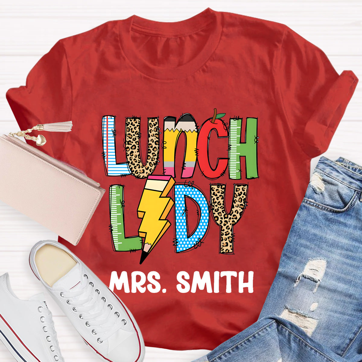 Personalized Lunch Lady Name Leopard T-Shirt