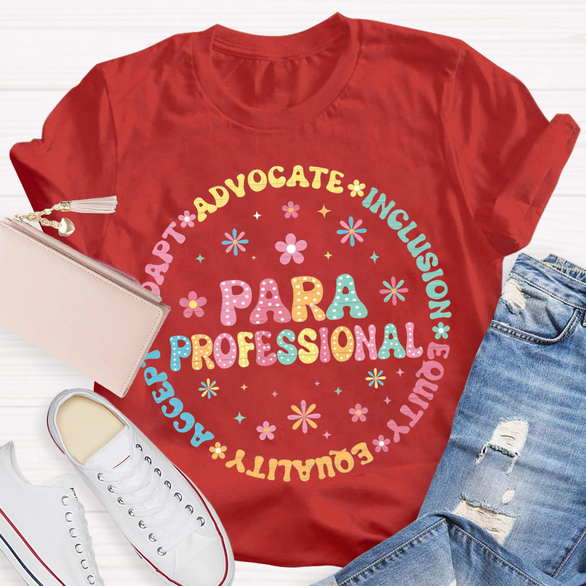 Para Professional Adapt Advocate Pink Flower Teacher T-Shirt