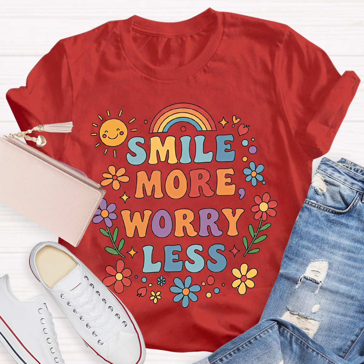 Smile More Worry Less Teacher T-Shirt