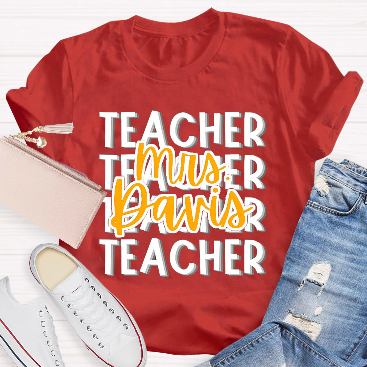 Personalized Name Mrs Davir Teacher T-Shirt