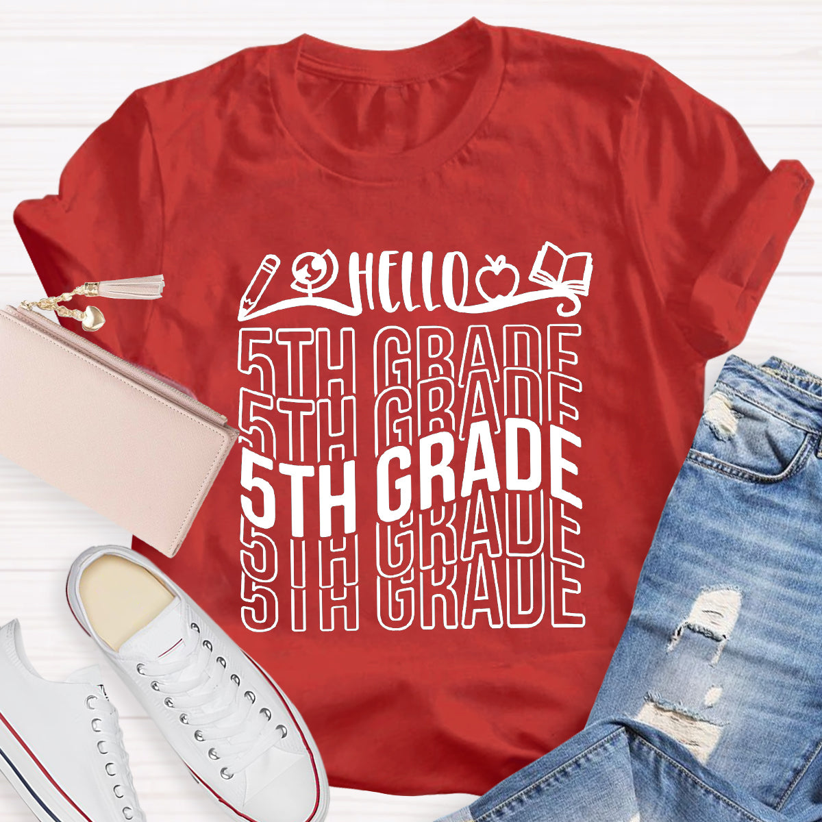 Personalized Grade Hello 5th Grade Teacher T-Shirt