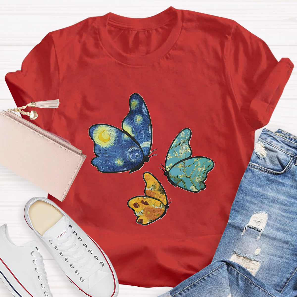 Star Art Butterfly Teacher T-Shirt