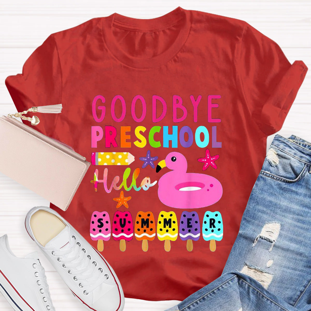 Personalized Grade Goodbye Preschool Hello Summer Teacher T-Shirt