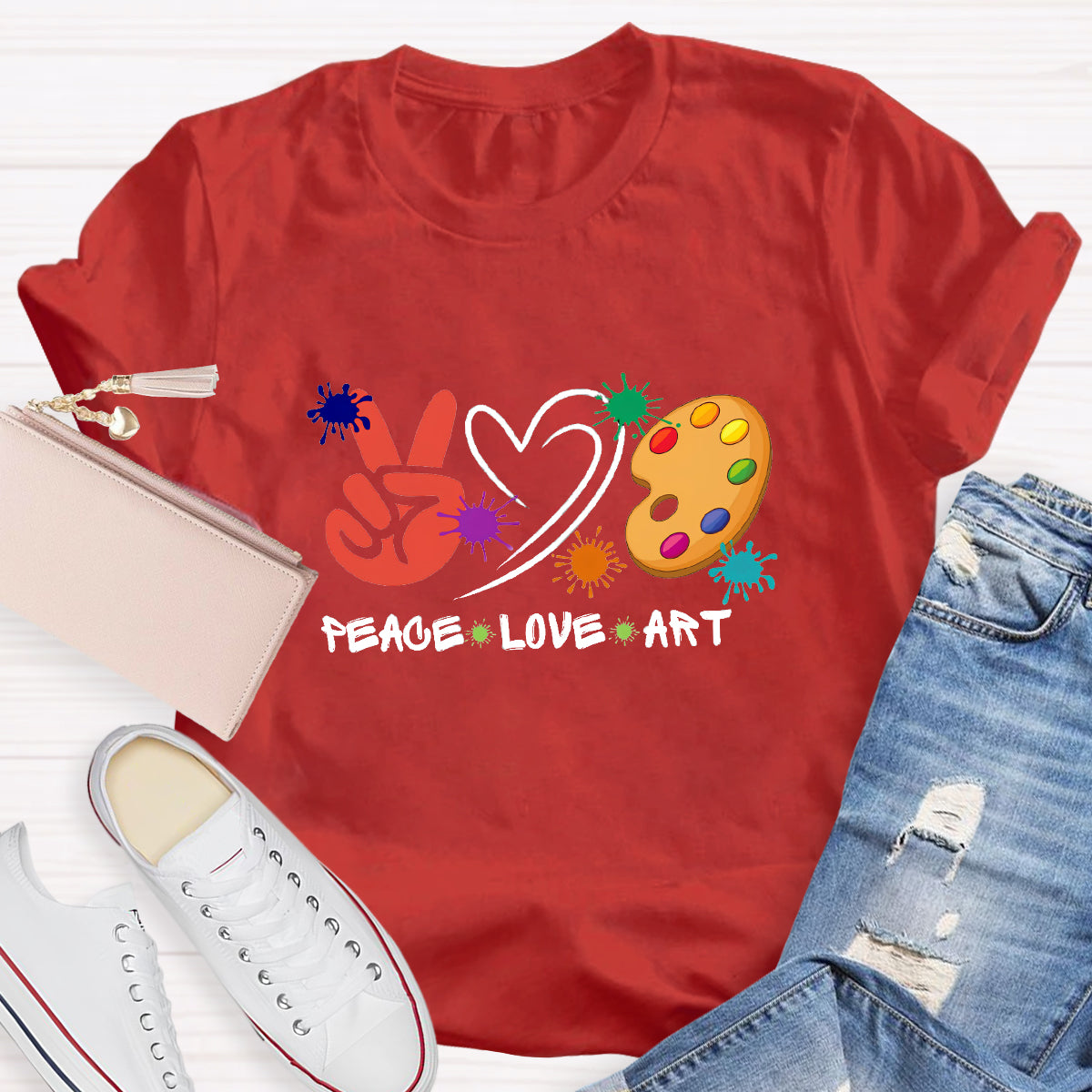 Heart Peace Love Art Teacher T-Shirt