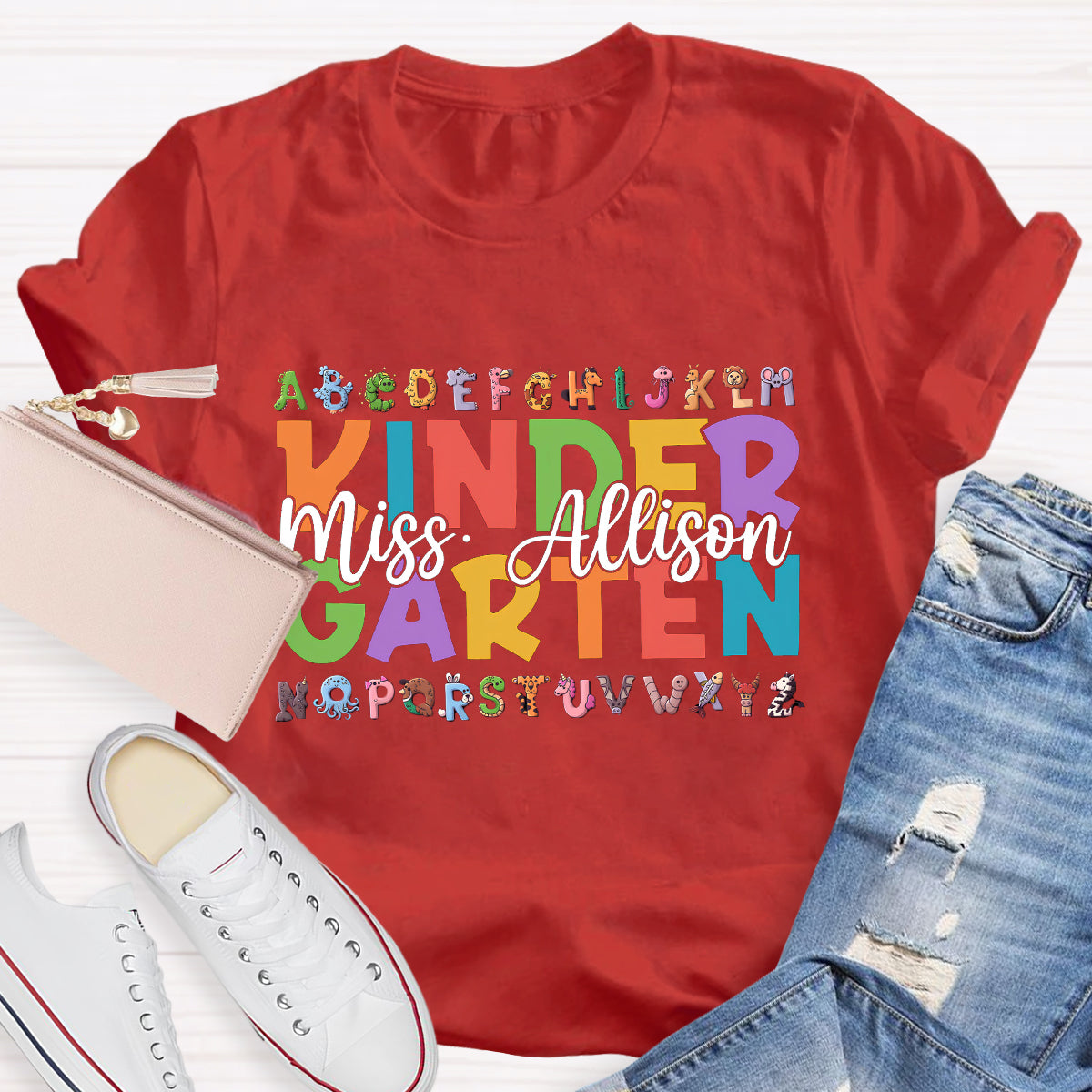 Personalized Teacher Name And Grade 26 Animal English letters T-Shirt