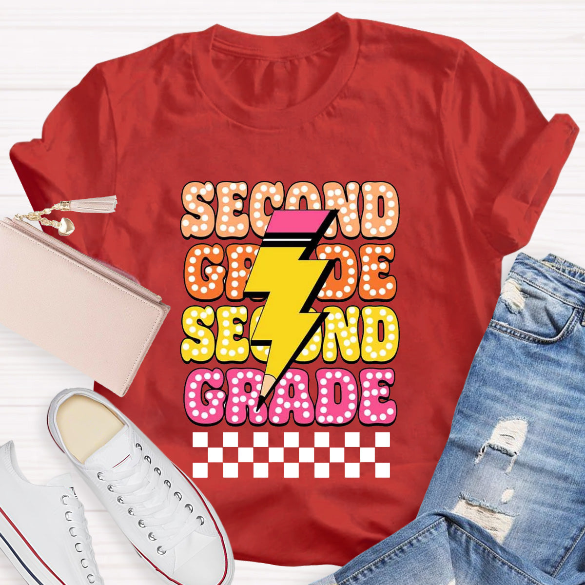 Personalized Grade Pencil Teacher Second Grade T-Shirt