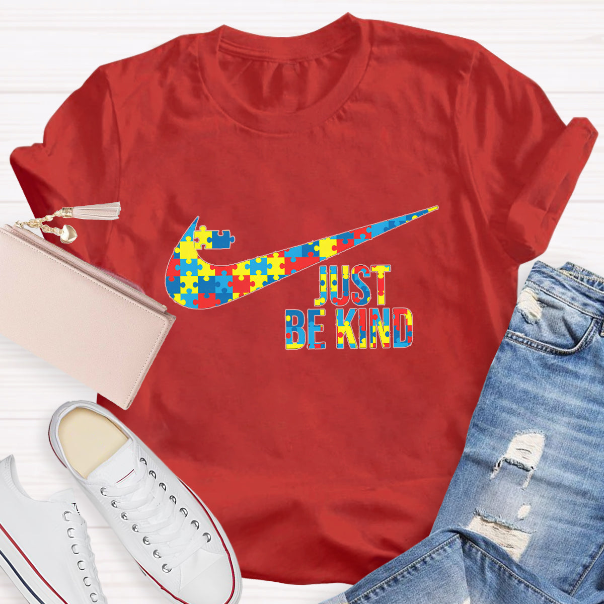 Just Be Kind Colorful Puzzle Teacher T-Shirt