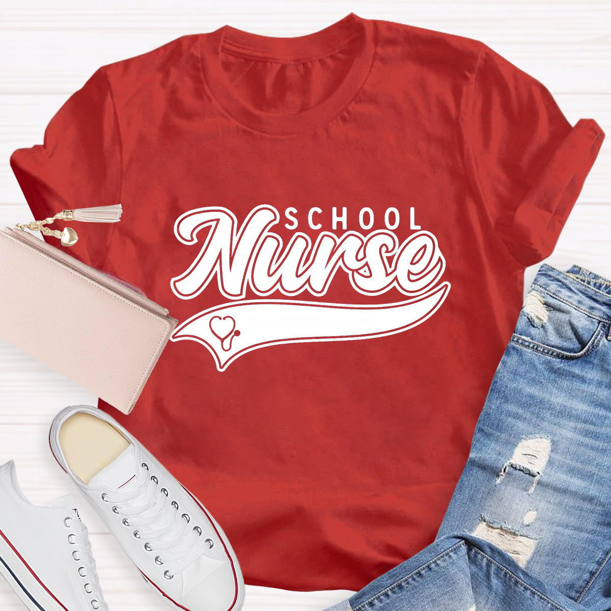 School Nurse Letter Printed T-Shirt