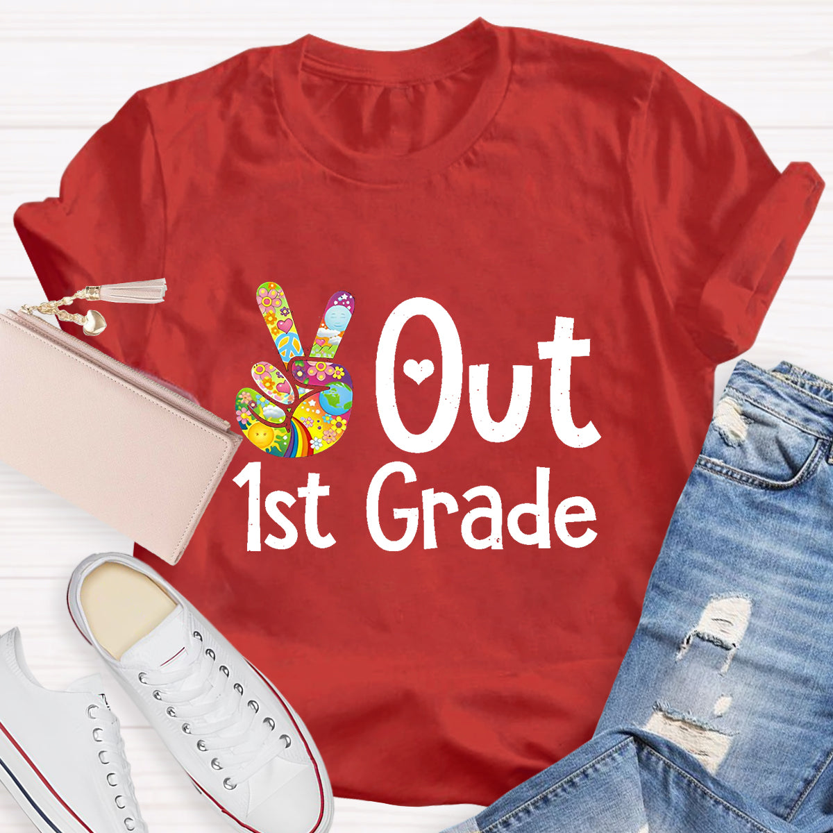Personalized Grade Out 1st Grade Hand Signal Teacher T-Shirt