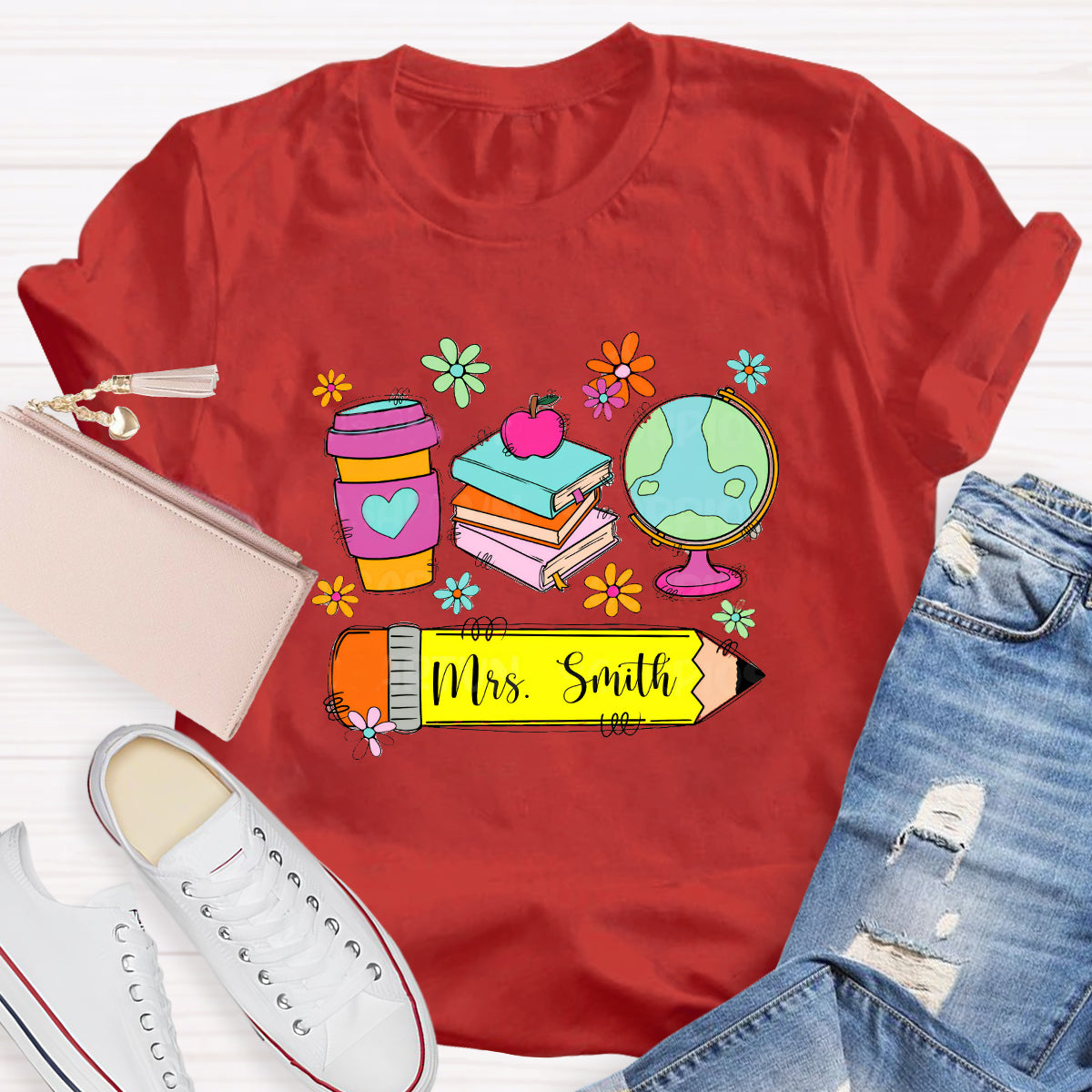 Personalized Teacher Name Coffee Books T-Shirt
