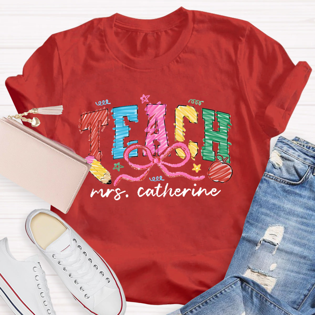 Personalized Name Teach Apple Teacher T-Shirt