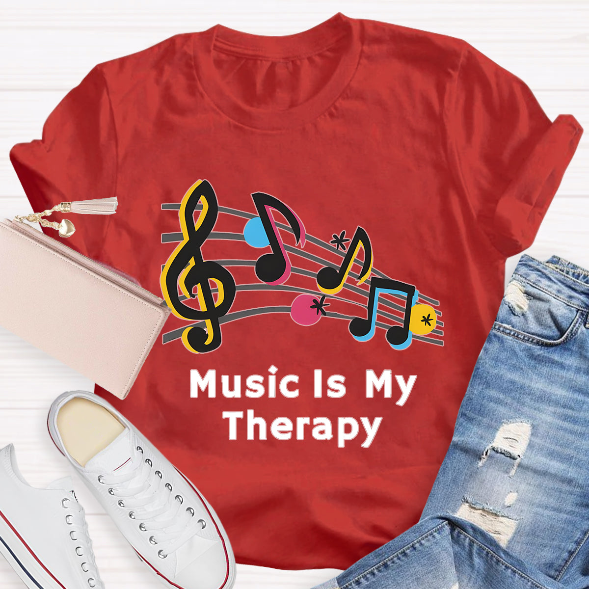 Music Is My Therapy Teacher T-Shirt