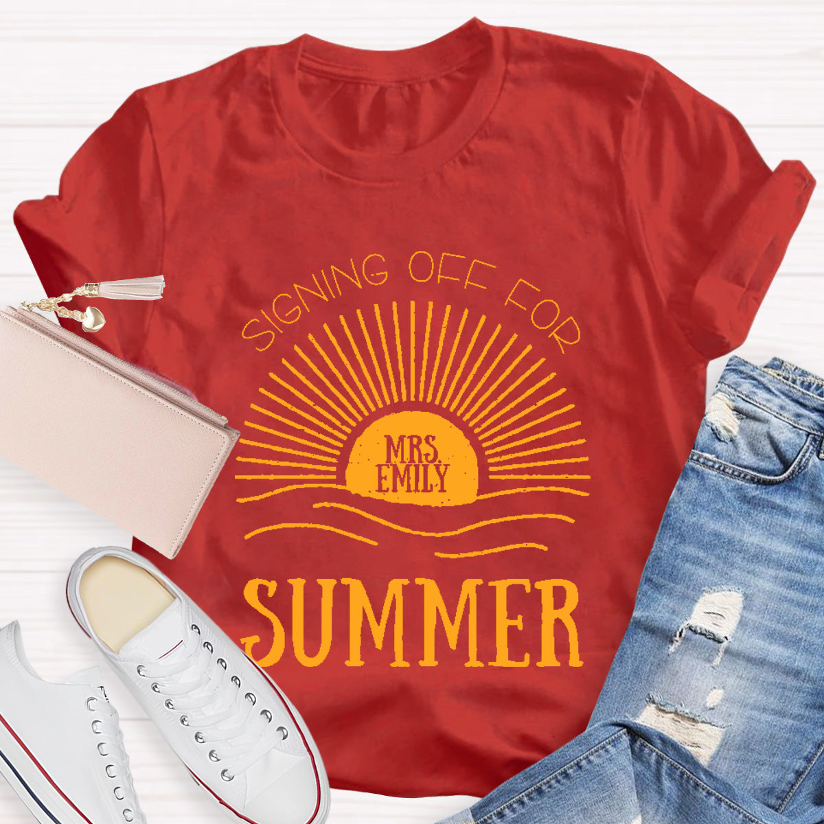 Personalized Name Signing Off For Teacher T-Shirt