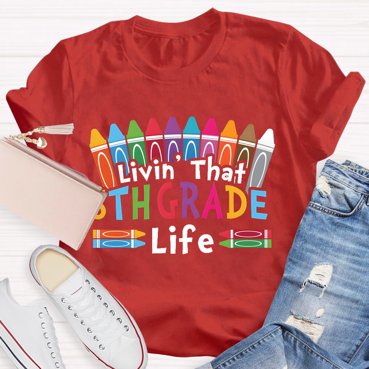 Personalized Grade Livin That 5th Grade Life Teacher T-Shirt