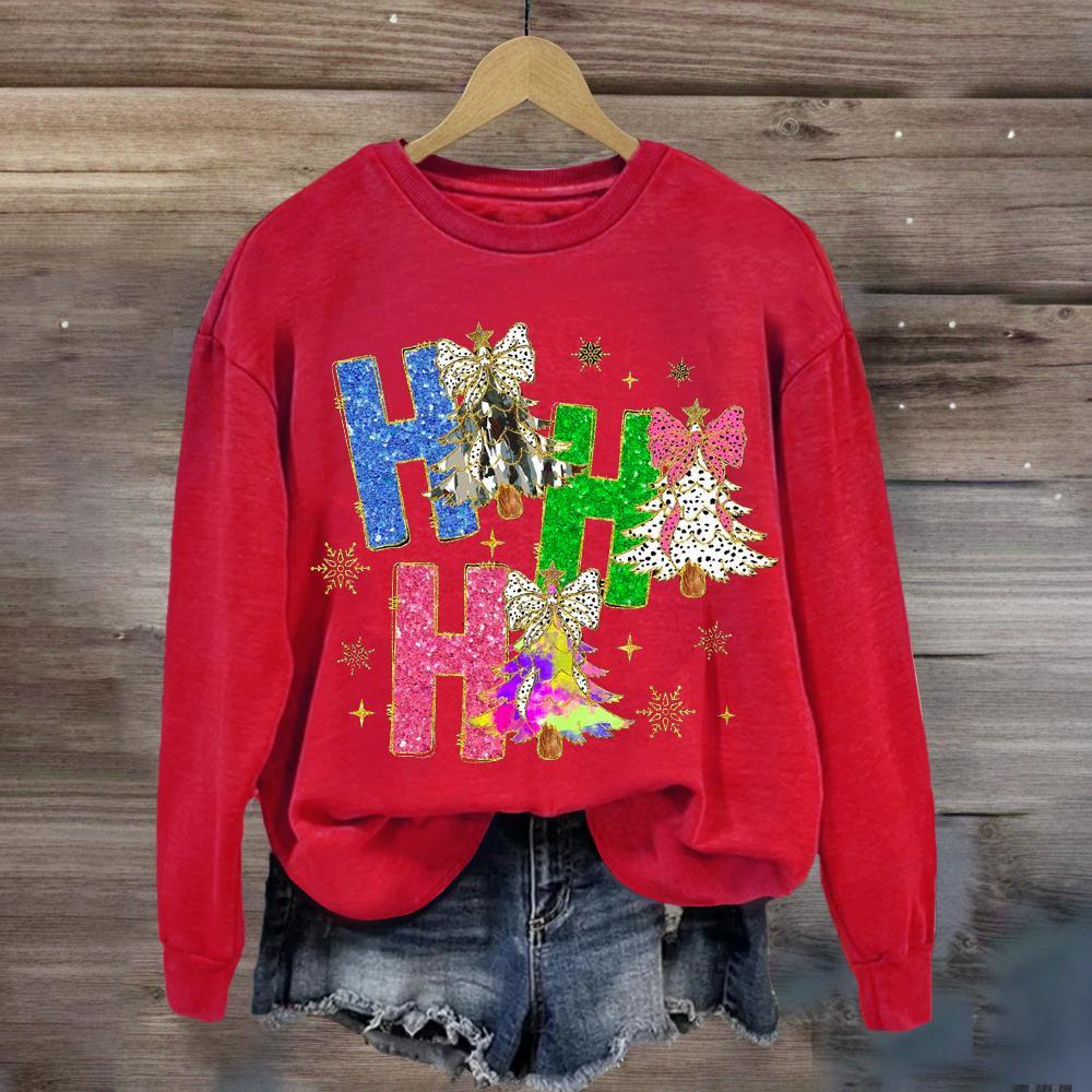 Bright Color Christmas Coquette Bow Ho ho ho Sweatshirt