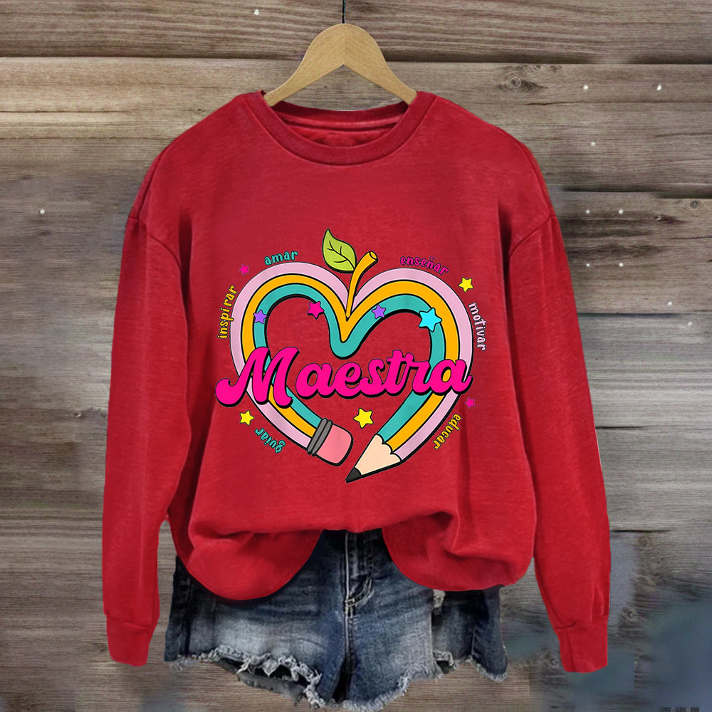 Maestra Pencil Apple Spanish Teacher Sweatshirt