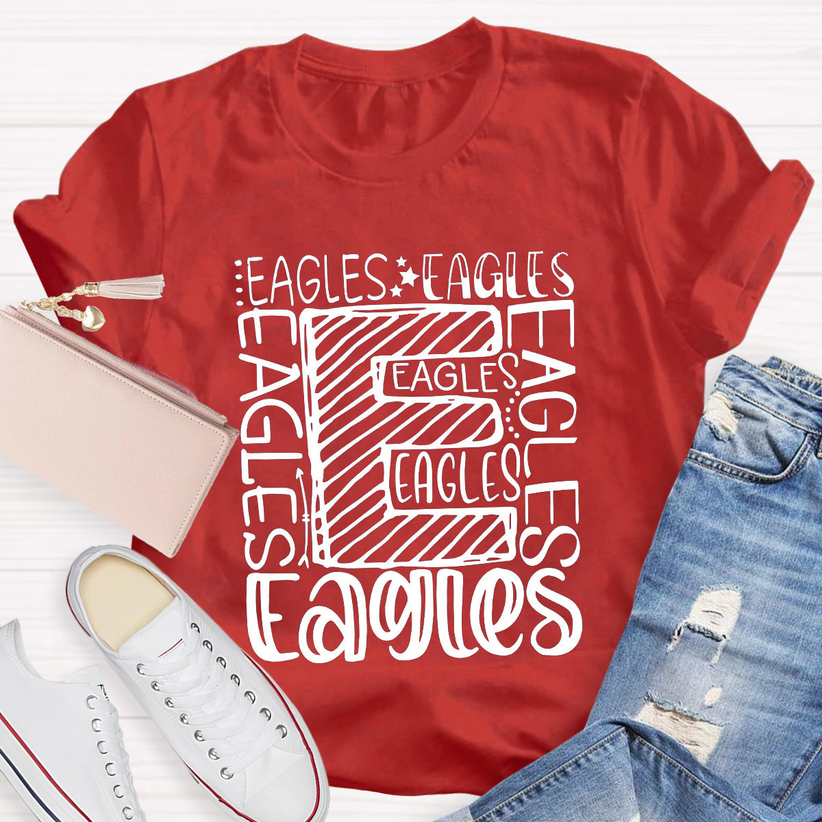 Personalized School Mascot Eagles Black Letters Teacher T-Shirt
