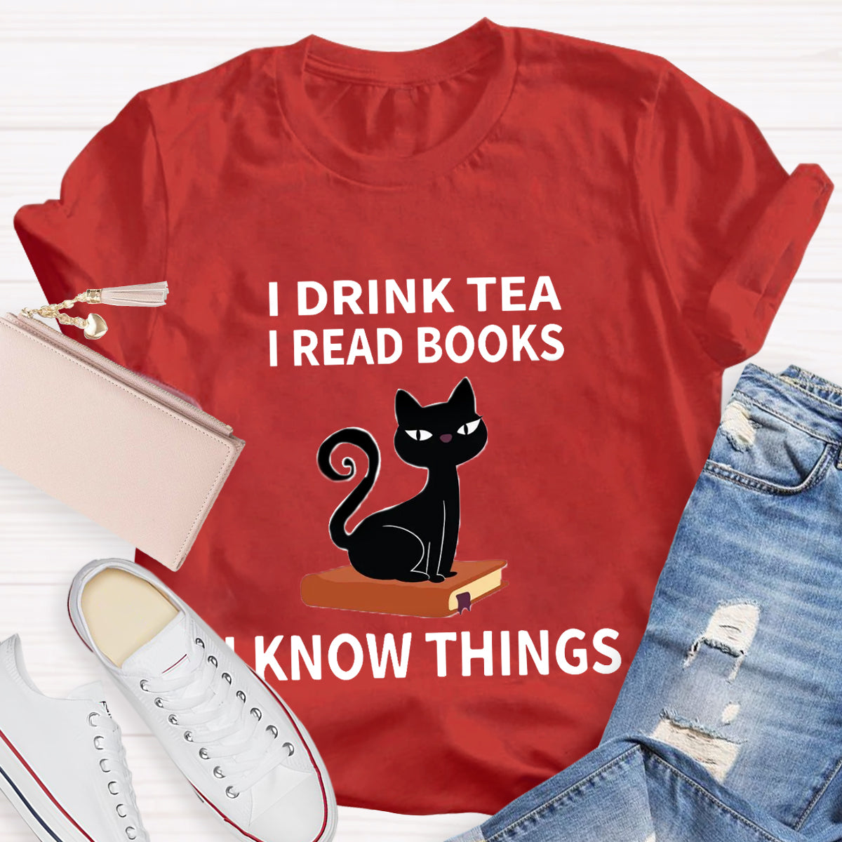 I Drink I Read Books I Know Thing Cute Cat T-Shirt
